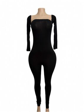 Fashion Nova Black Long Sleeve Off-Shoulder Jumpsuit